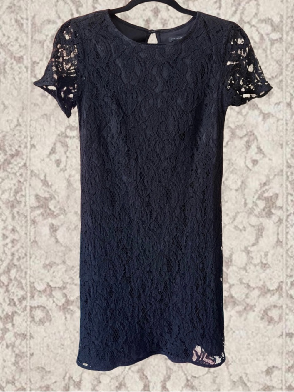 Ann Taylor Black Lace Mini Dress with Short Sleeves